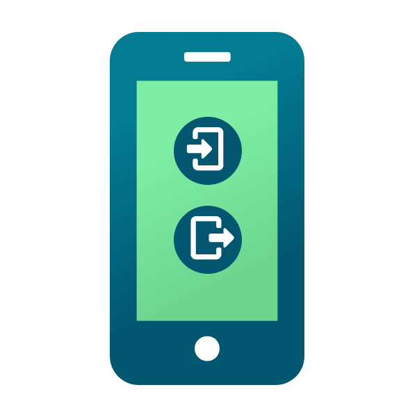 Illustration von Kommen und Gehen-Button für mobile Arbeitszeiterfassung auf dem Handy.