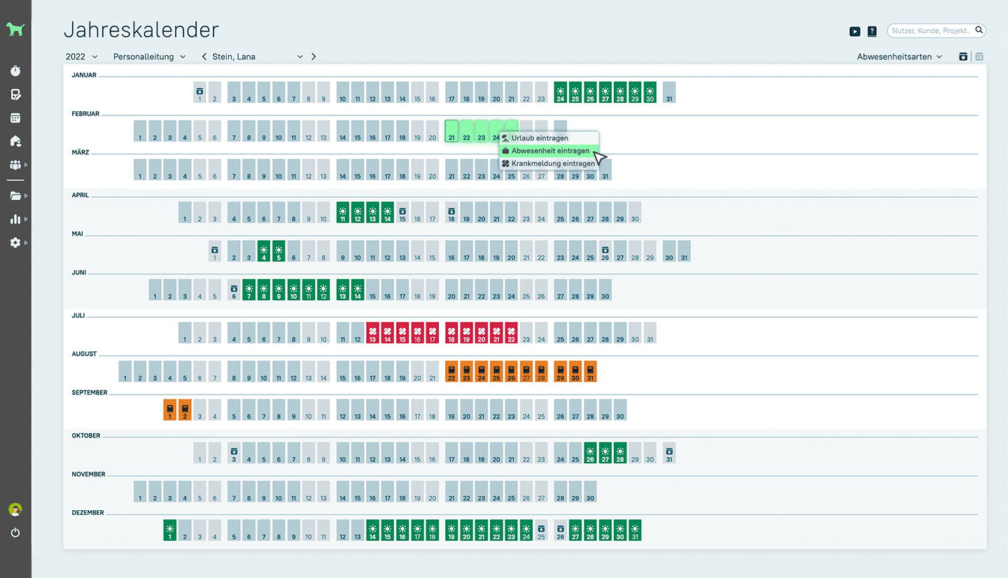 Grafik zeigt eine Übersicht des Jahreskalenders in askDANTE.