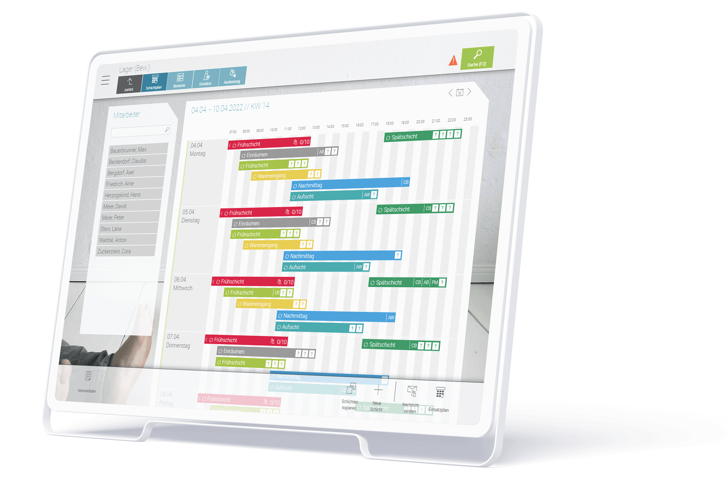 Monitor-Device zeigt Ansicht einer online Schichtplanung in askDANTE.